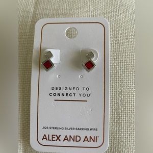 NWT Alex and Ani Scarlet Swarovski Crystal Stud Earrings, .925 Sterling Silver